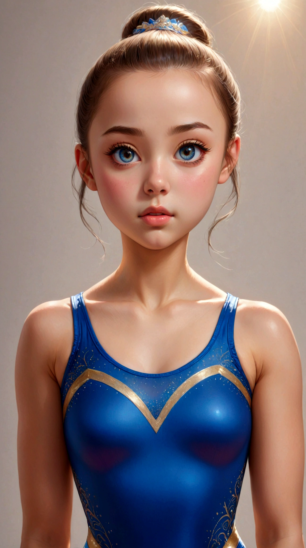 a high school girl wearing a gymnastics leotard, full body, extremely detailed, best quality, highly detailed face and features, beautiful detailed eyes, beautiful detailed lips, extremely detailed eyes and face, long eyelashes, photorealistic, 8k, HDR, studio lighting, sharp focus, physically-based rendering, ultra-fine painting, vivid colors, realistic, portrait