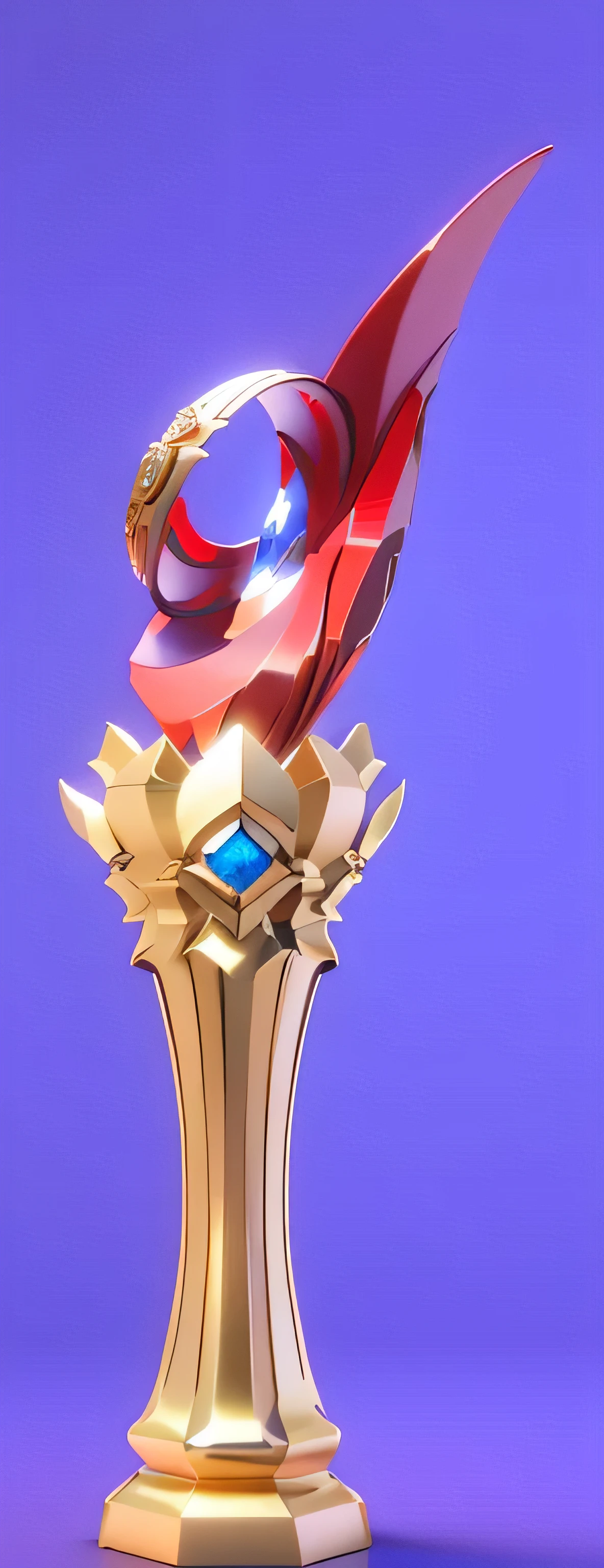 There is a big trophy，It has a red logo and a blue diamond on it, 3D sculpture octane rendering 8K, cgsociety award, Dribble 8k, 3D Sculpture 8K Octane Rendering, Art Nouveau octane rendering, 3d 8k acetate rendering, Rendering in Cinema4D, Rendering in Cinema 4D, cgsociety 8k, cgsociety 8k game