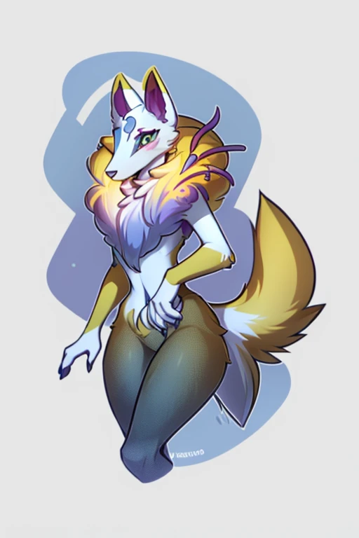 realista, obra maestra, mejor calidad, Antro Lobo, femenino, Cara bastante femenina, furry femenino, nariz canina, senos grandes , white artic fur , Estilo hellhound anthropomorphic , brown deerskin, ojos azules celeste,