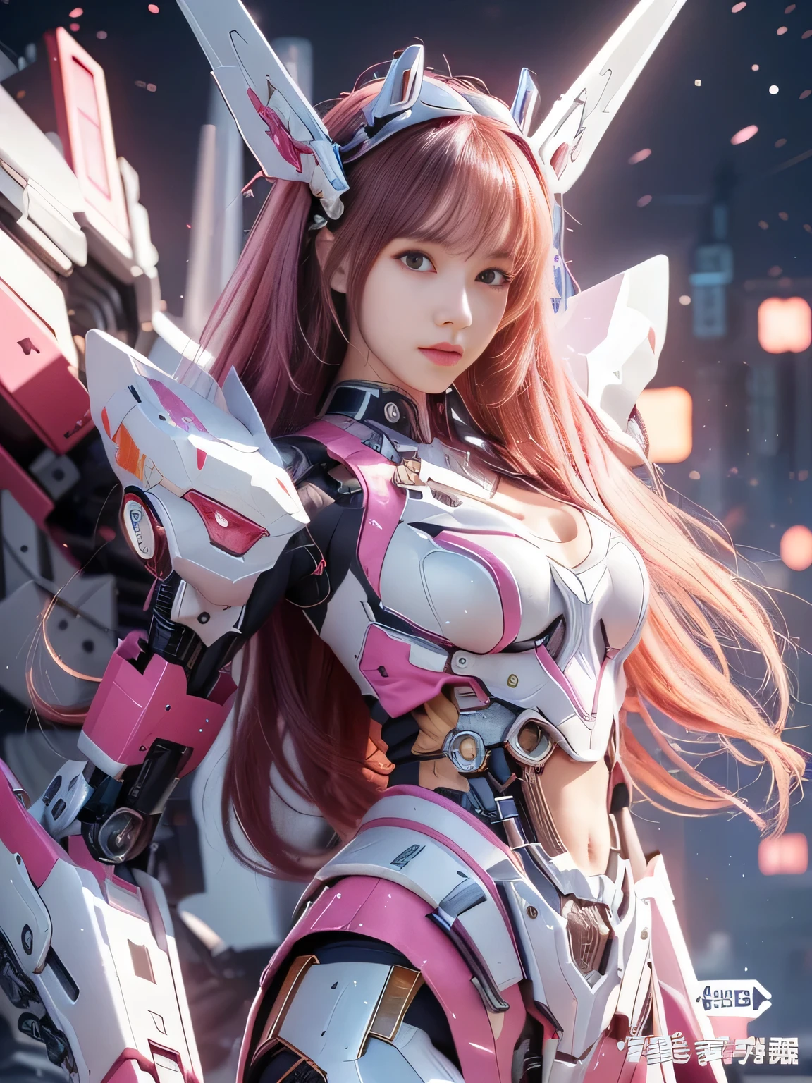A person in pink clothes、Close-up of woman holding sword, Anime mecha aesthetics, Detailed digital animation art, cyberpunk Anime Girl mech, Detailed animation, 8k high quality detailed art, advanced digital anime art, Popular on cgstation, Mechanized Warrior Girl, From Arknights, The anime is very detailed, Anime comics!! Anime Girl