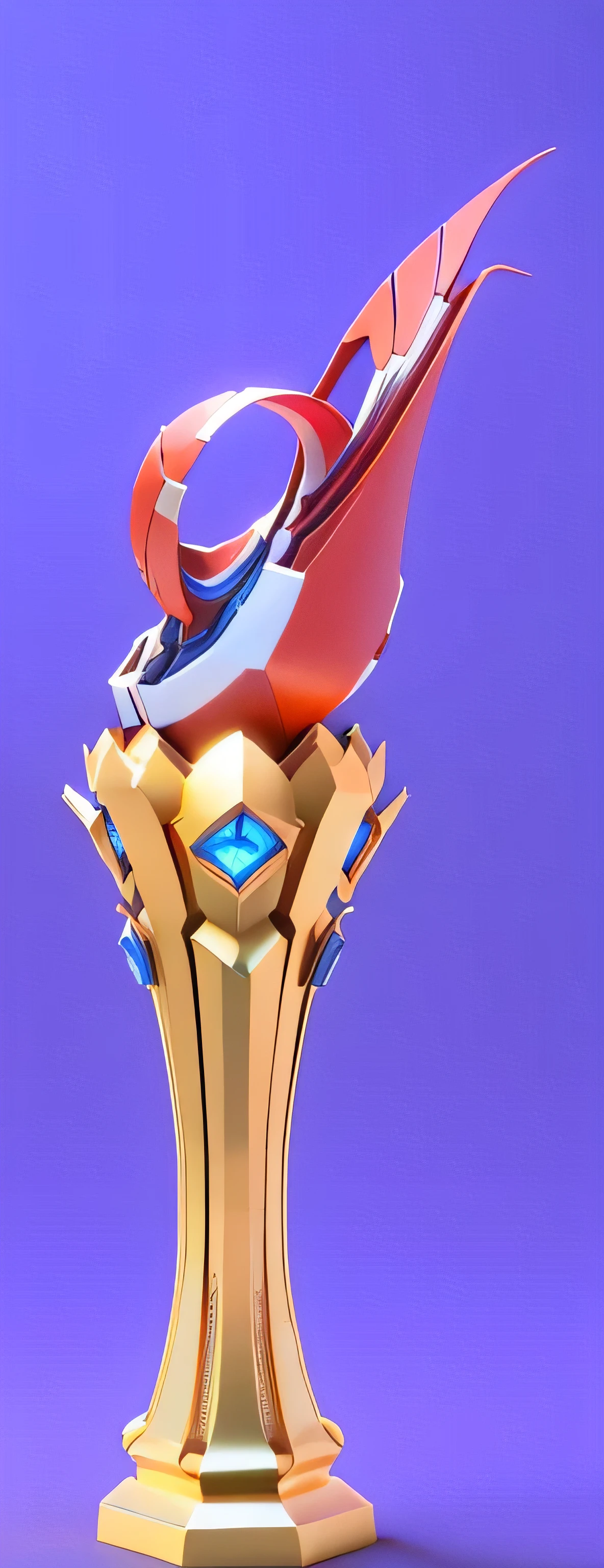 There is a big trophy,It has a red and blue pattern on it, 3D sculpture octane rendering 8K, cgsociety award, Dribble 8k, 3D Sculpture 8K Octane Rendering, Art Nouveau octane rendering, 3d 8k acetate rendering, Rendering in Cinema4D, Rendering in Cinema 4D, cgsociety 8k, cgsociety 8k,Ultra-high details,High quality details,The details are perfect