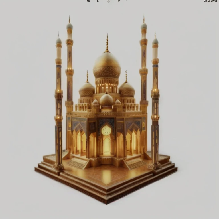 a close up of a model of a mosque with a clock on it, mosque, holy place, temple background, with beautiful mosques, islamic architecture, a temple, islamic, 256x256, 2 5 6 x 2 5 6, islamic art, profile pic, temple, muslim, palace background, background fractal muqarnas