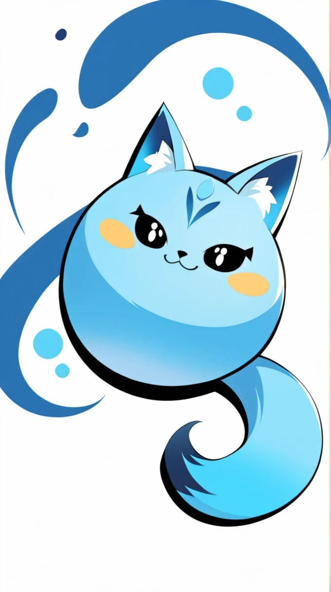 This image depicts a stylized、Blue creature in cartoon style，It has features like a fox。it has a big fluffy tail，With a cheerful smile on his face。The creature&#39;s fur is primarily a vivid blue，With light blue and white accents，Give it a soft and friendly look。It has big brown eyes and a small black nose。This character is presented in a playful manner，Looks like he&#39;s running or playing。The background is a simple orange sky，There seems to be a piece of ground，There are some white daisies growing there，This makes the image settings more cheerful。