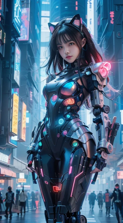 Internet girl in a futuristic city wearing a cat costume, Cyberpunk anime girl mech, Girl in mecha network armor, female Cyberpunk anime girl, digital Cyberpunk Anime Art, Anime Cyberpunk Art, Cyberpunk anime girl, Digital cyberpunk - anime art, Cyberpunk Anime Art, Beautiful robot girl, Robot Girl, cute girl, Cyberpunk beautiful girl, Cyberpunk Girl, Cyberpunk Themed Art