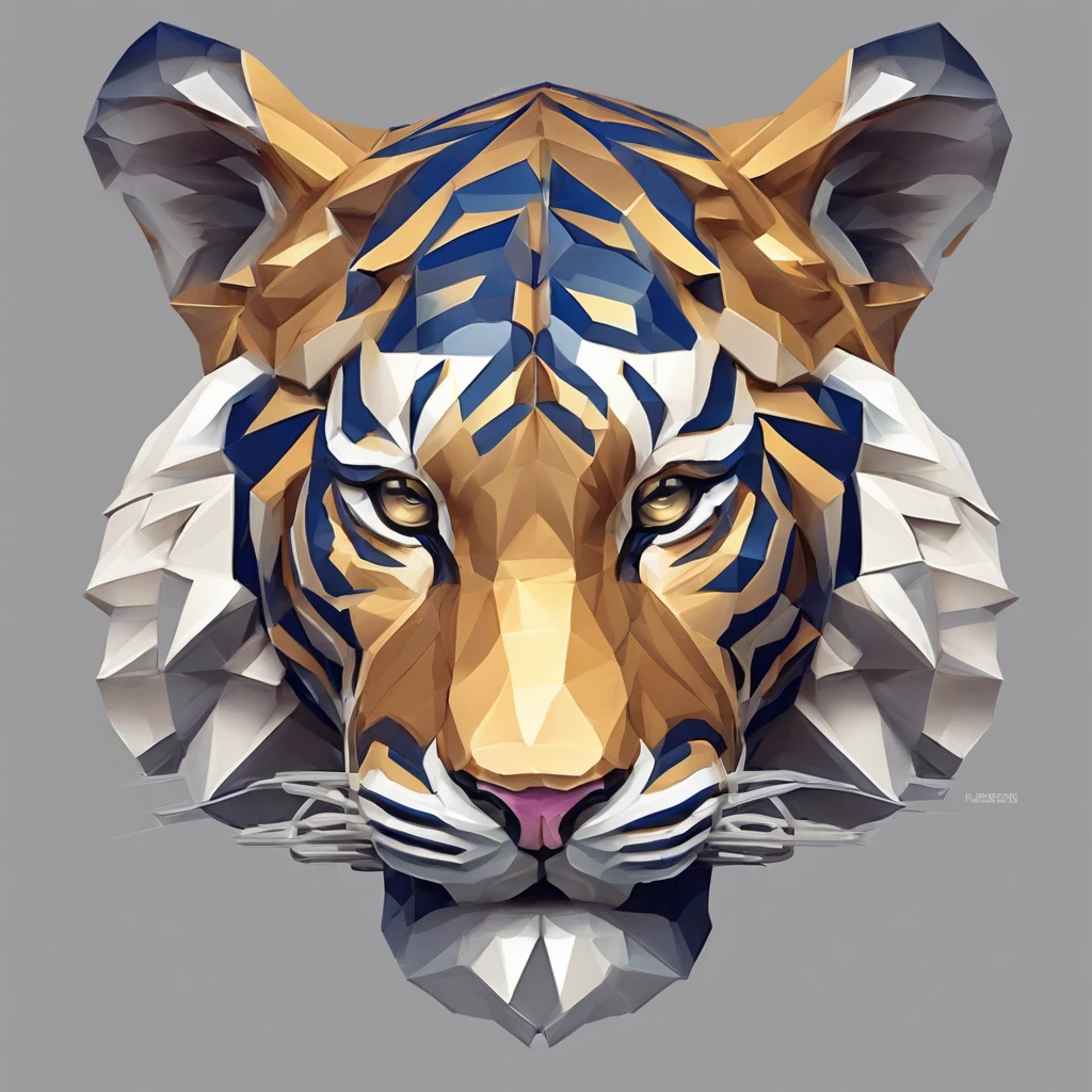 A majestic tiger head in profile with a piercing gaze, elegant and powerful facial features, expressive eyes reflecting determination and strength, distinctive gold striped pattern symbolizing wealth and success, set against a deep royal blue background with fine blue details accentuating the stripes and contours, creating a dynamic and powerful image embodying the theme of motivation towards success and prosperity.