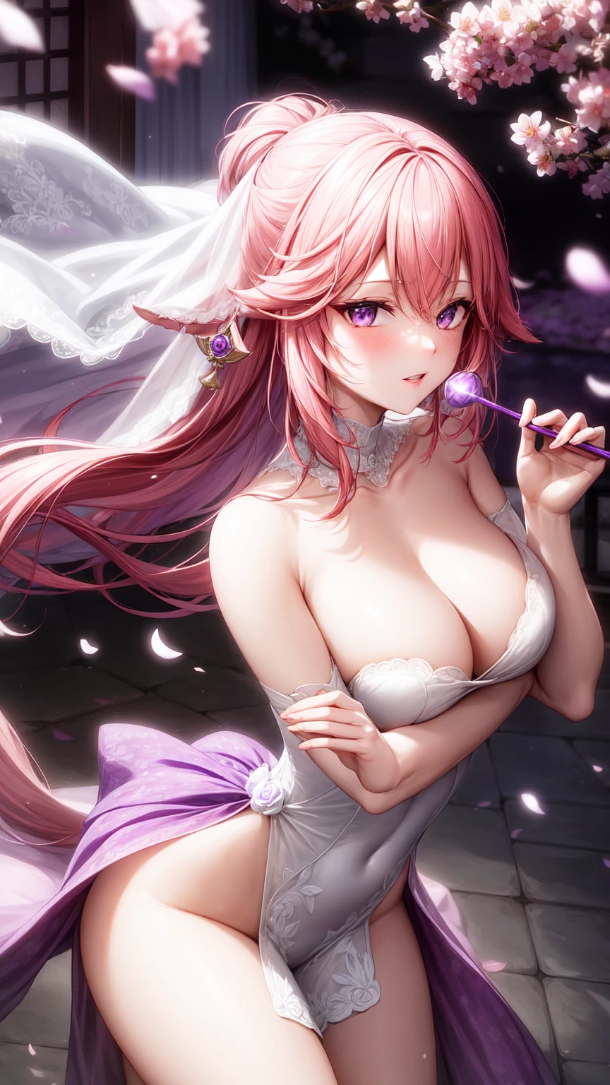 Yae Miko(purple eyes)(nude)(R-18)(wedding dress)