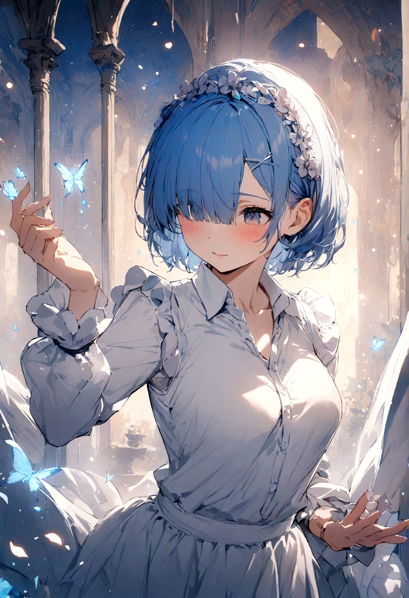 masterpiece, highest quality, Rem, One girl, Collared shirt