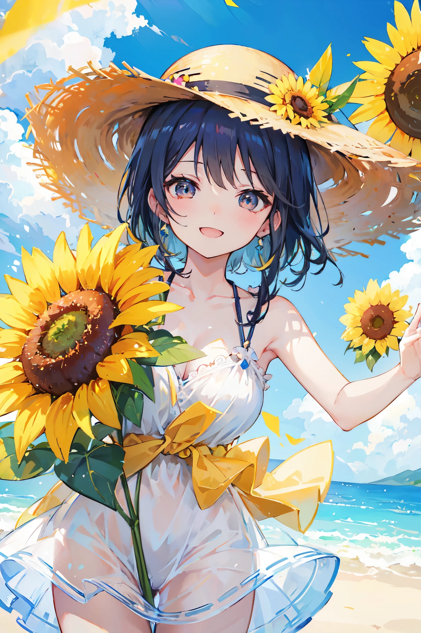 Summer sky、sunflower、Straw hat、Big smile、Oxytocin、One Piece Appears、Open your mouth wide、Wink、Bright, Energetic and aggressive、