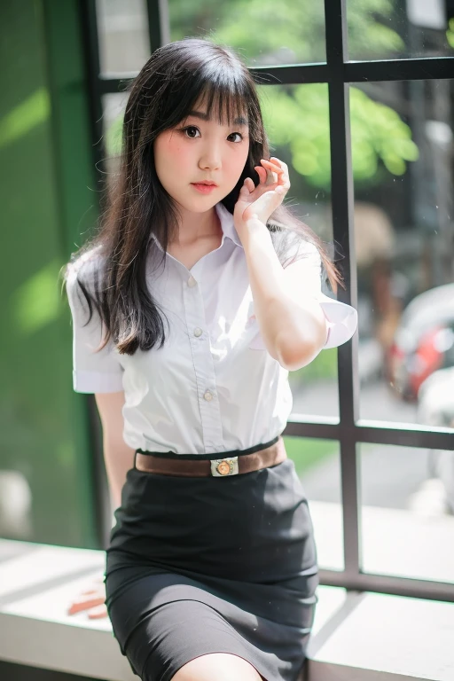 arafed asian woman in a white shirt and black skirt posing for a picture, a picture inspired by Ni Yuanlu, instagram, tachisme, nivanh chanthara, anime thai girl, dang my linh, student, mai anh tran, girl wearing uniform, a young asian woman, professional profile picture, thawan duchanee