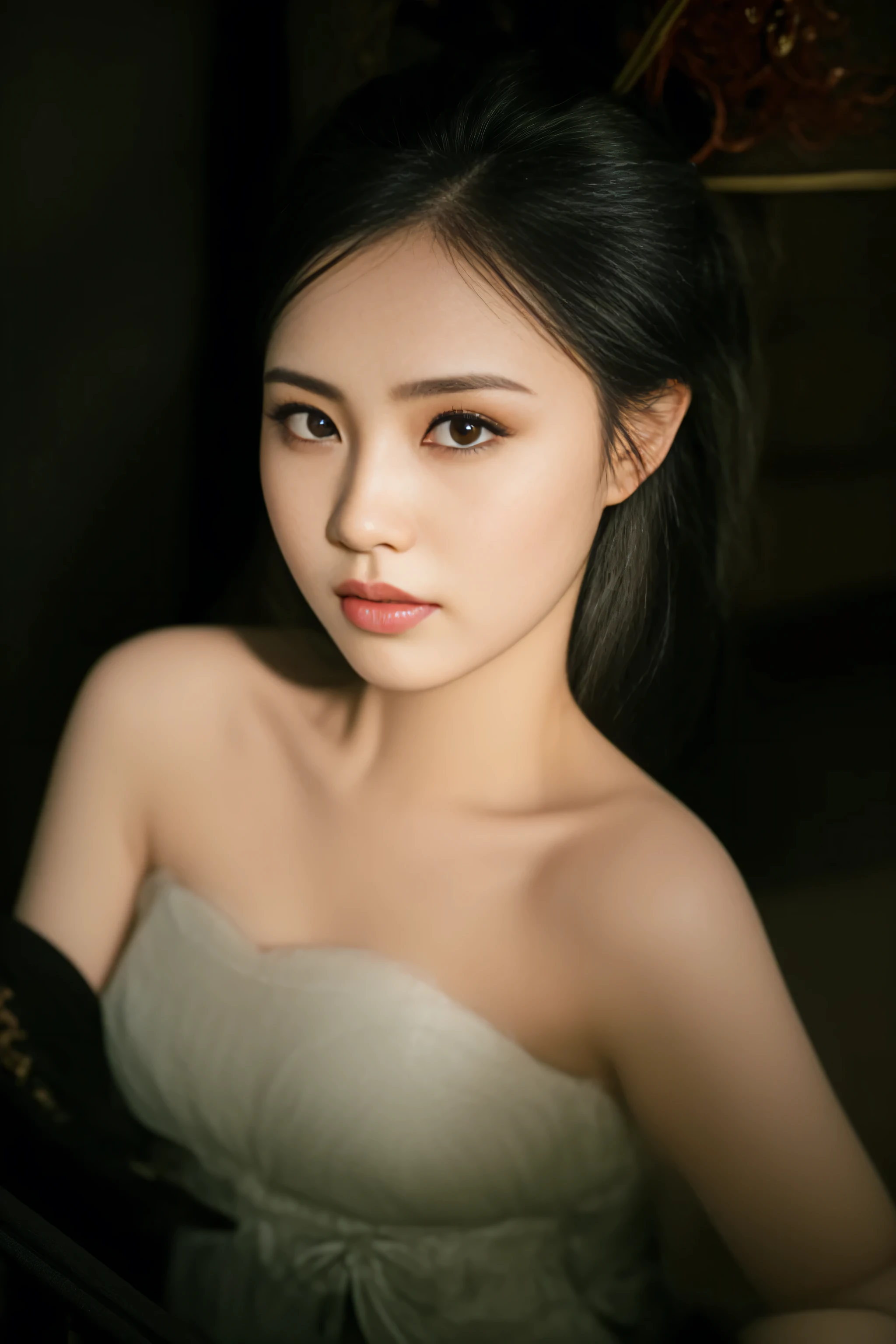 arafed woman in a white dress with a black hat and gloves, 60mm portrait, beautiful asian woman, an asian woman, portrait soft low light, soft portrait shot 8 k, chinese girl, a young asian woman, 7 0 mm portrait, 50mm portrait, asian woman, beautiful young asian woman, beautiful oriental woman, chinese woman