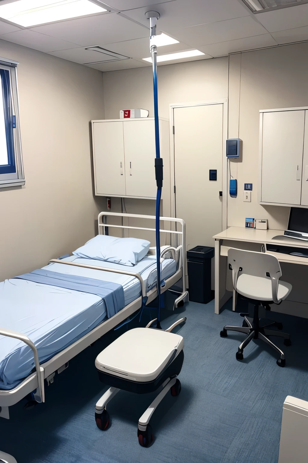 background, No people,Hospital examination room 、machine、bed、background青系、Stylish