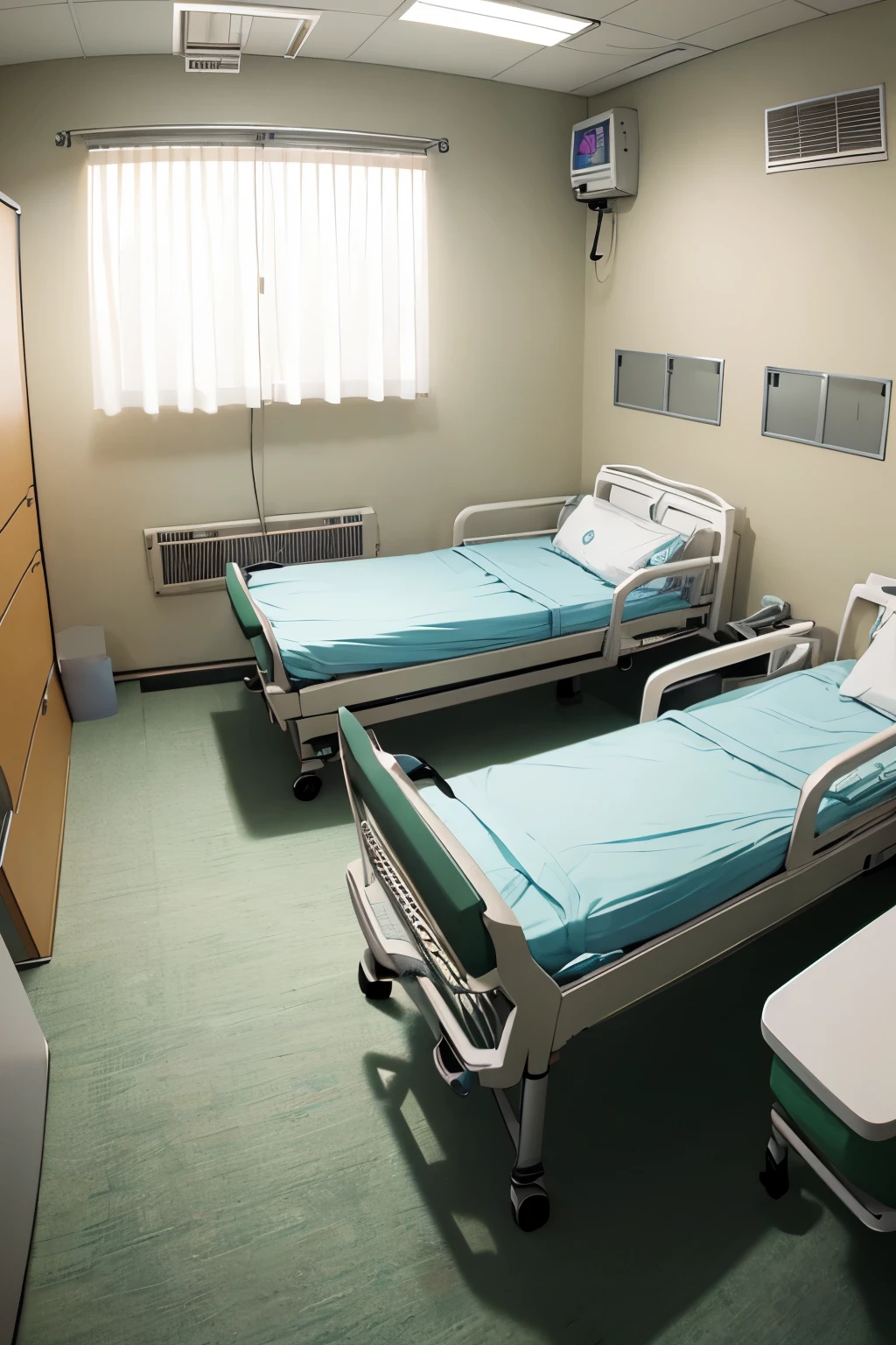 background, No people,Hospital examination room 、machine、bed、background青系、Stylish