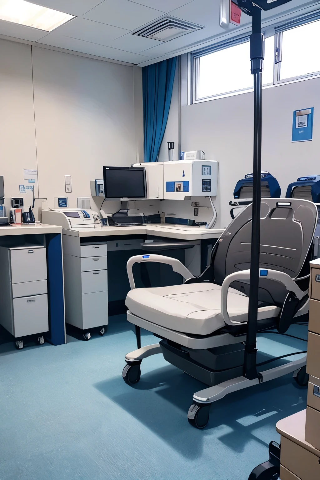 background, No people,Hospital examination room 、machine、bed、background青系、Stylish