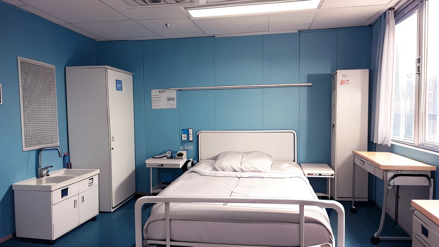 background, No people,Hospital examination room 、machine、bed、background青系、Stylish