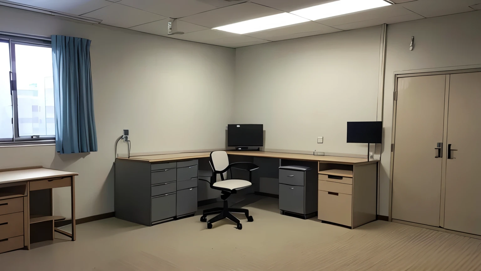 background, No people,Hospital examination room 、1 room、1 desk、1 chair、background青系、Stylish