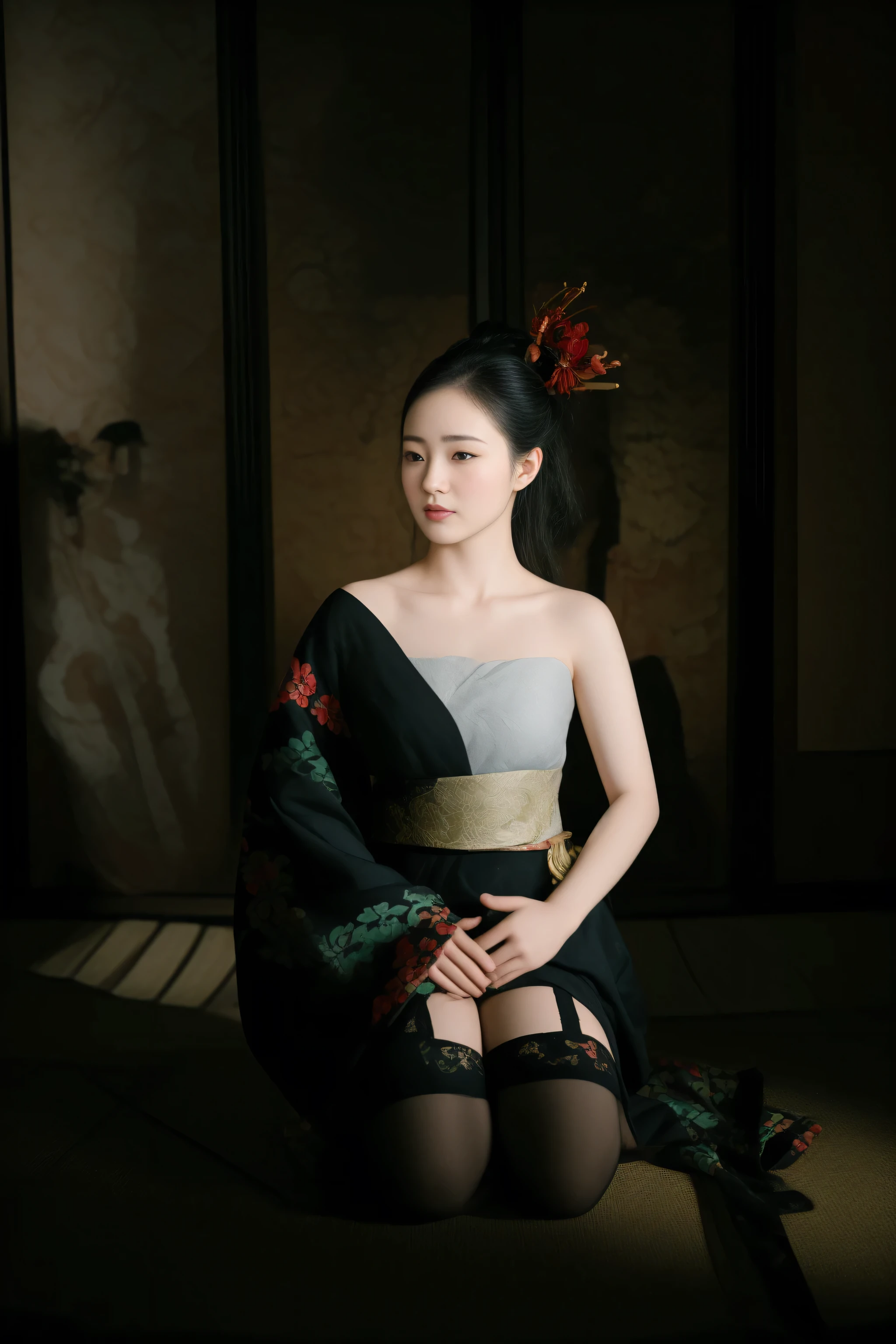 arafed woman in a kimono sitting on the floor in a room, elegant japanese woman, in kimono, inspired by Chen Yifei, geisha photo portrait, palace ， a girl in hanfu, a young asian woman, glamorous and sexy geisha, portrait shot, inspired by Otake Chikuha, traditional beauty, chinese woman, an asian woman