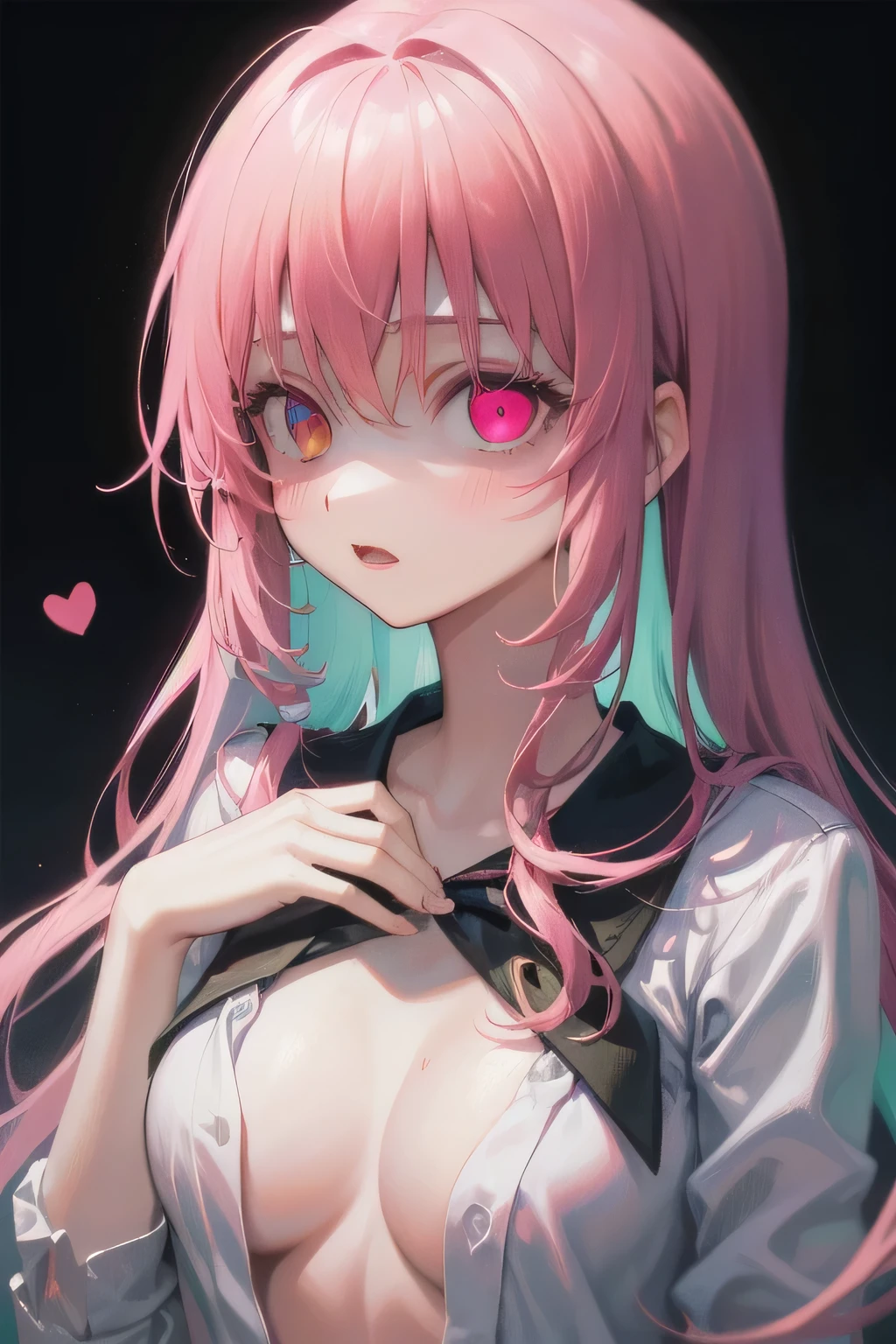 (Tabletop:1.0), (highest quality:1.4), (High resolution:1.2), From the side,Sharp contours,  boyish, highest quality, masterpiece,Glasses,Voice of the Heart,yandere,Browsing Caution,nude,facial,Excessive ,Chest to chest,Upper Body,Ecstasy,saliva,blush,Heterochromia iridis,Colorful Hair