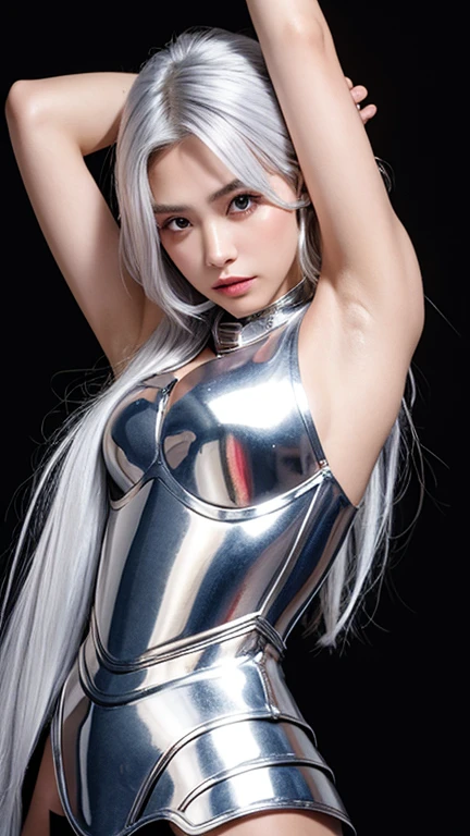 Silver Hair、Long Hair, knight armor、Armpit