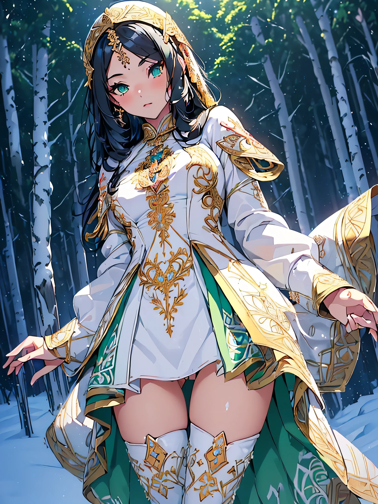 (Idol),,Beautiful,cute girl,((lolih extremely cute and beautiful black hair)),((((long hair)))),(((green_eyes:1.3))),intricate eyes,beautiful detailed eyes,symmetrical eyes,big eyes:1.5,enchanting bright eyes studded with gold and silver dust,(((pinky and glowing_skin,shiny body,plastic glitter skin,exaggerated shiny skin,illuminated skin))),upward breasts,waist slender,small hip,(detailed body,(detailed face)),daring,zettai ryouiki,show skin,best relationship with four fingers and one thumb,((girl trembling with sexual climax))
Break ((ornate fantasy paladin armor with gold accents), (white gloves,white elegant clothes,(((intricate outfit,intricate clothes,embroidered outfit,ornate outfit,embroidered clothes,ornate clothes))),(dynamic pose:1.0),embarrassed,(centered,scale to fit dimensions,Rule of thirds),((torn clothes,broken clothes)),pussy,show off vagina,bloody vagina,((spreading pussy)),((perfect pussy)),(((detailed pussy))),(pussy expansion),((pussy prolapse)),(spread pussy),((open pussy)),((labia)),
((snowy pine forest)),winter,scenery:1.25,((intricate scenery)),((snow forest background)),(Glossy winter ornaments),highres,sharp focus,(ultra detailed,extremely detailed),(photorealistic artwork:1.37),(extremely detailed CG unity 8k wallpaper),(((vibrant colors,vibrant theme))),(intricate),full body,(perfect body),sandal,standing,dynamic angle,striking angle,from below,