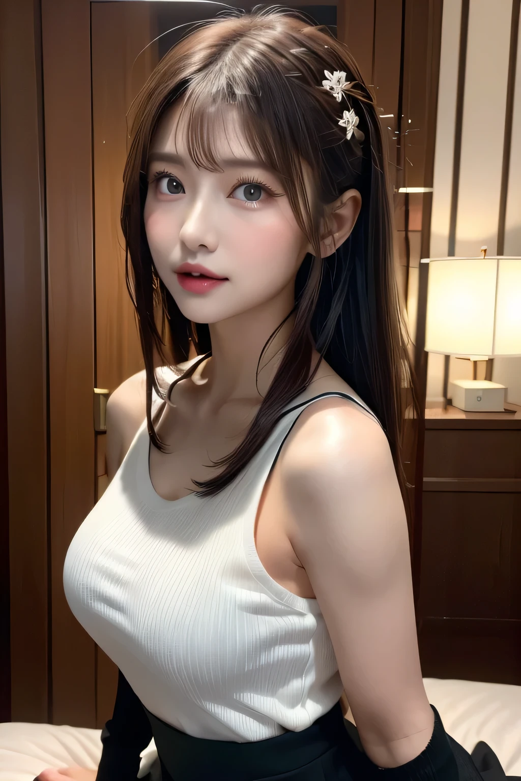 Beautiful fine details, (suit:1.3), (Natural Lip), Natural Hair, Natural Makeup,Office Room,Skirt with exposed skin、(Reddish brown wet shiny hair)、(Floral braided headband、Half Up、Floral,),(Space braids、Voluminous fishtail braids、Twisted pan、)、(The bangs are see-through)、hairpin、hair ornaments、cheeks turn red、Pointy red mouth、Large Breasts、Perfect body curves、Beautiful clavicle、Wet Hair、Wet Face、Wet body、Wet Skin、Wet costume、Detailed clothing features、Detailed hair features、Detailed facial features、looking at the camera、(Dynamic Angle)、(Dynamic and sexy pose) )、Cinema Light、(masterpiece、highest quality、Ultra-high resolution output images、Write boundary depth、Intricate details、Adding dimension to your subject with the contrast of light and shadow、)、Digital illustration、Single-lens reflex camera、(Photorealistic:1.3)、(8K quality、Anatomically correct facial structure、)、(Picture Mode Ultra HD、)
