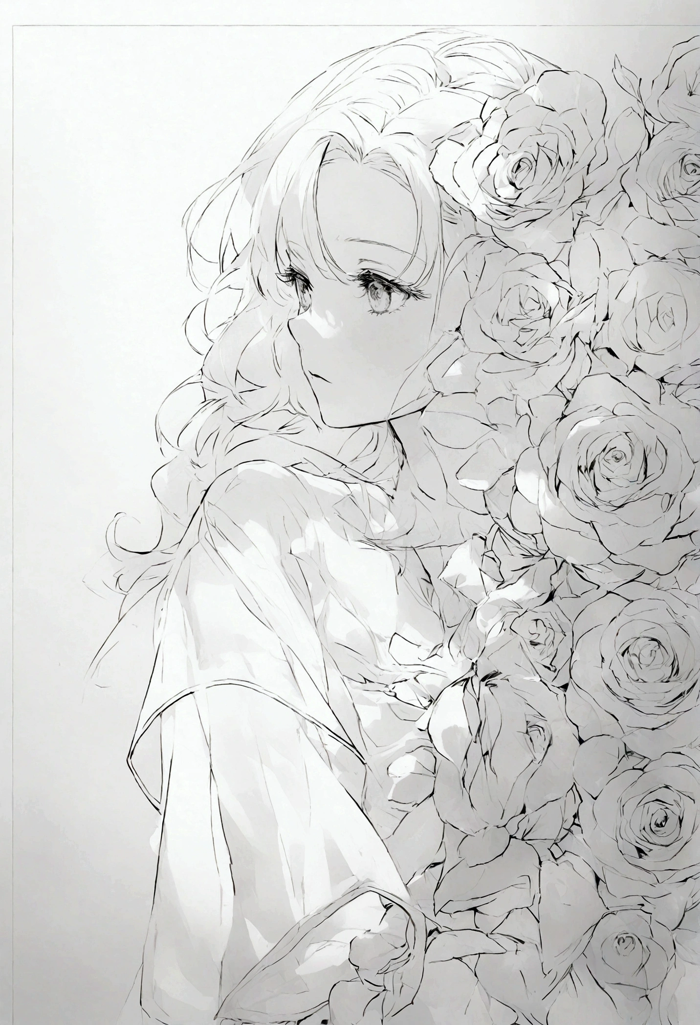 Classical Rose Line Drawing