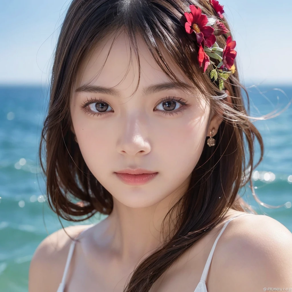 8k、Rembrandt Lighting,(Photorealistic:1.2), (highest quality), (Detailed skin:1.3), (Intricate details), Ray Tracing,One girl, In detail,real,RAW Photos & Realistic atmosphere,Mouth details,Glossy lips,Fine eyebrows,Soft white skin that shines in every detail,Detailed drawn eyes、eyes are yellow,Very beautiful eyes,Detailed lips、Very beautiful face,Very well-formed face、Beautiful 12 year old girl,、Detailed face、See-through Camisole Dresses、Chest depth - at sea、Strong winds (highest quality,masterpiece:1.3,Ultra-high resolution),(Very detailed,Caustics,8k),(Realistic:1.4,RAW shooting),Japanese,cute,,(Face Focus:1.1),(Face close-up:1.1),