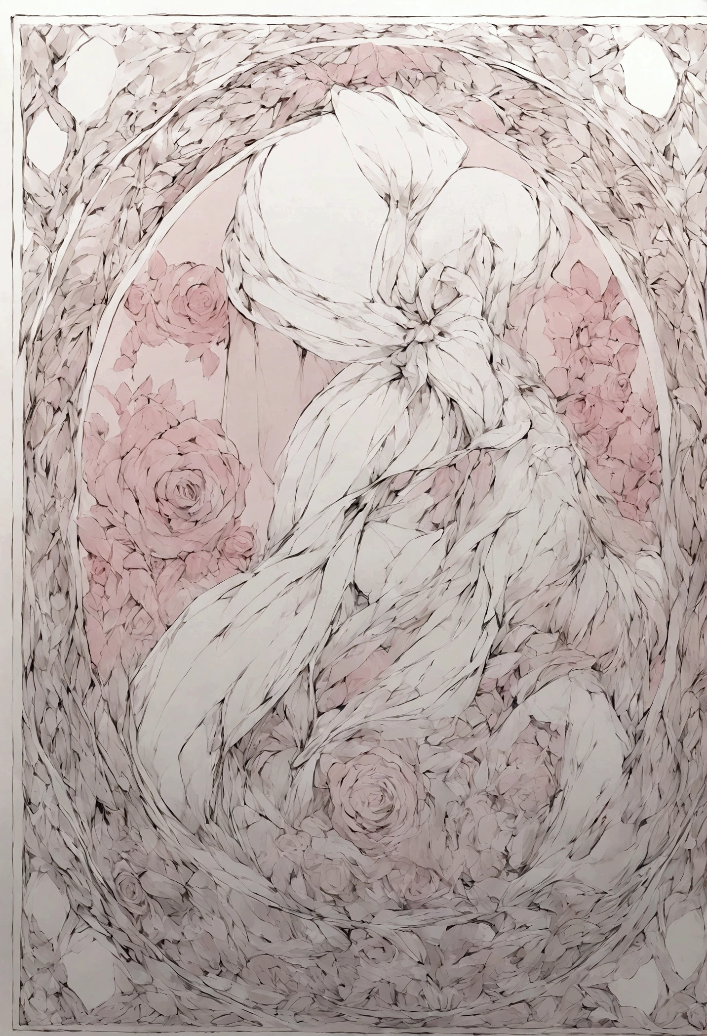 Classical Rose Line Drawing,Pink roses,Smooth and clear edges,