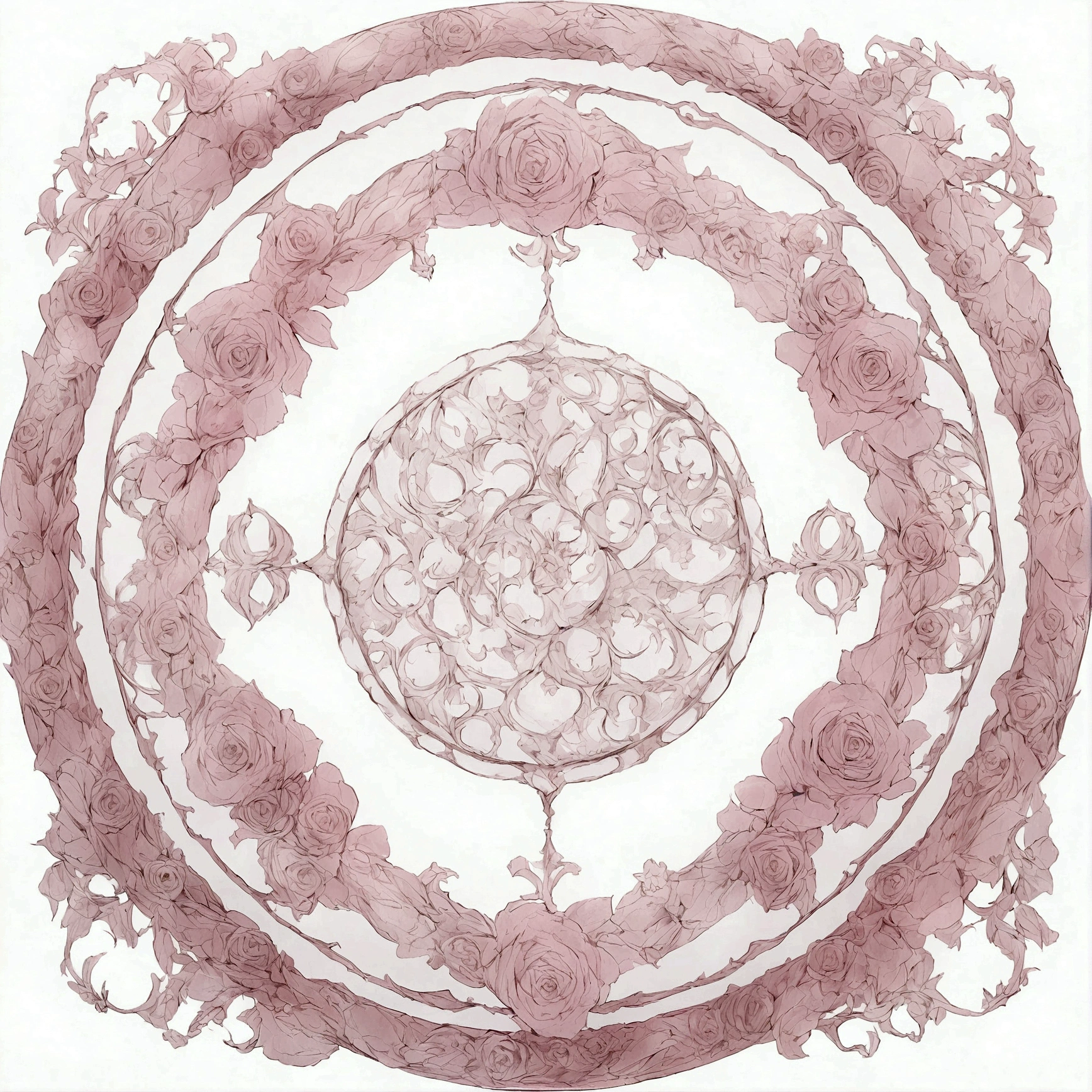 Circular pattern，Classical Rose Line Drawing，Pink roses，Smooth and clear edges，