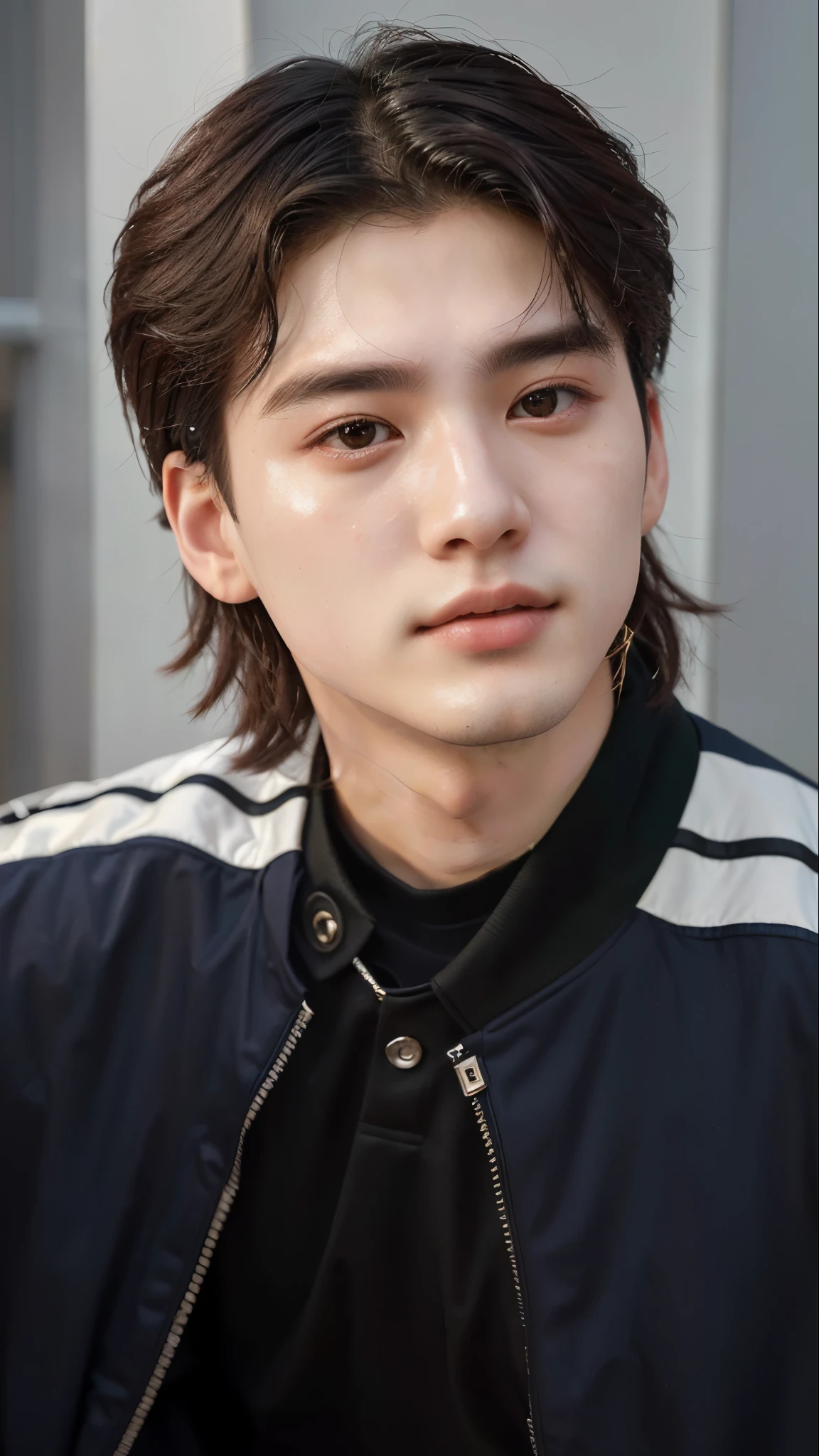 um close up de uma pessoa usando jaqueta e gravata, Cai Xukun, Jung Jaehyun, Inspirado por Bian Shoumin, adorable and pale korean face, Yanjun Chengt, hyung tae, Hong junho hyung, profile picture with headshot, Jungkook, inspirado em Huang Gongwang, Inspirado por Zhang Han, young pale angel, dez lee, realista. Cheng Yi, jia