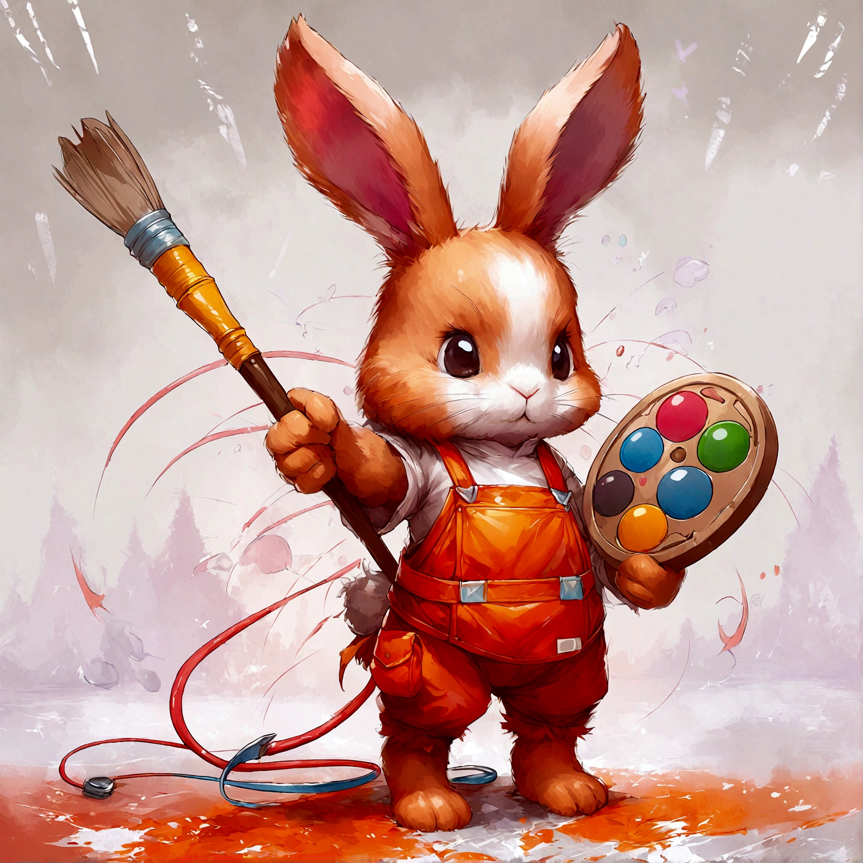 A fantasy illustration of a rabbit in an enchanted forest, using magical paints to bring the scenery to life.
