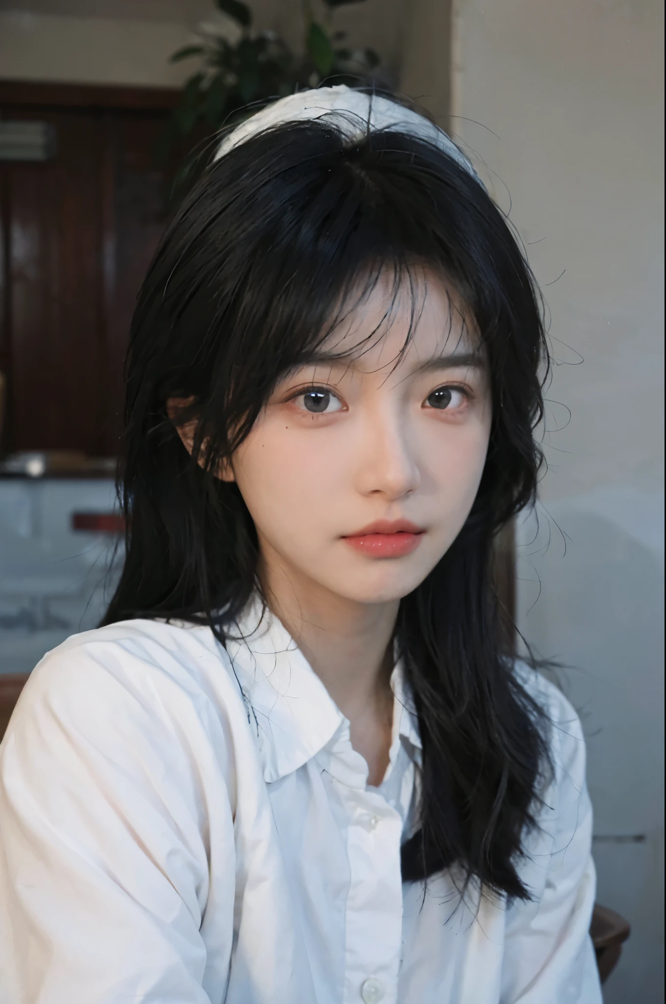 Best quality,Ultra-high resolution,(lifelike:1.4),Cute hairpin,2girll,Sparkling eyes,Short blue hair,jk,Snow-white skin,Blush,Slim beauty,At school,Ultra-fine face,Exquisite eyes,Double eyelids,