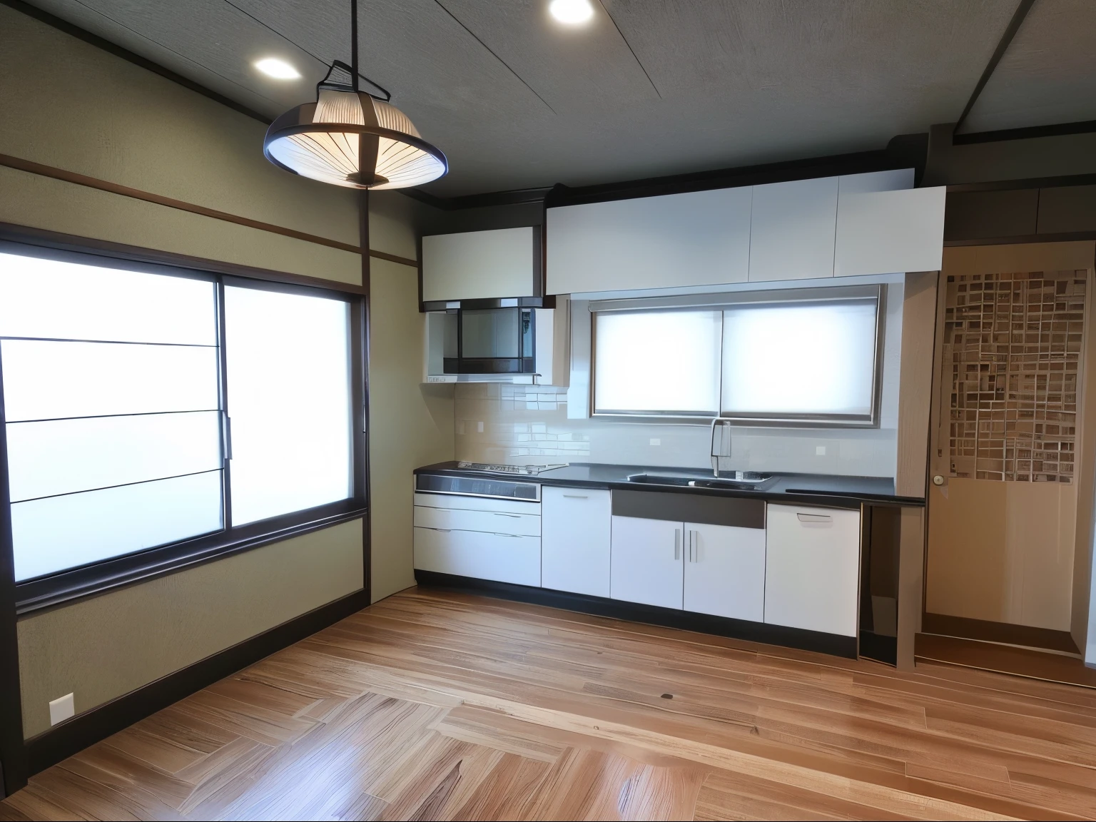 highest quality、Granite-like flooring、The walls are painted white、Japanese style lighting