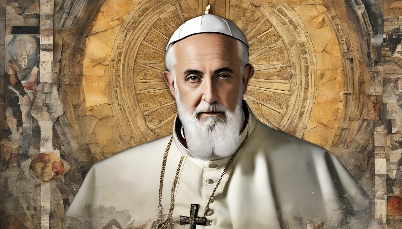 50 year old man with gray beard, 14th century pope, papal