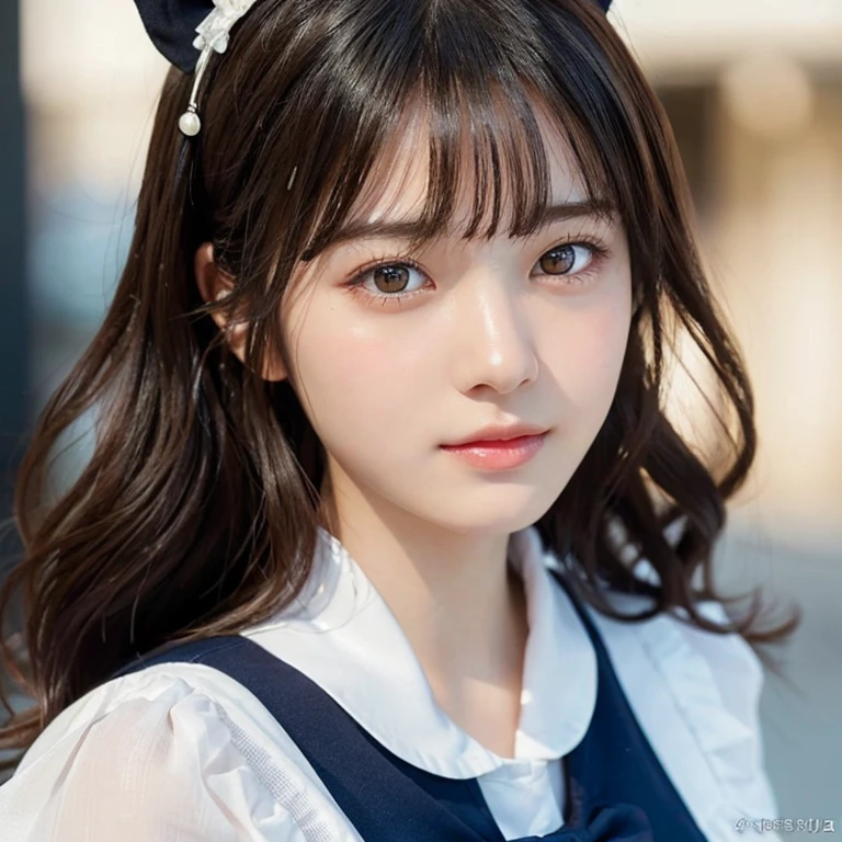 (highest quality,masterpiece:1.3,Ultra-high resolution),(Very detailed,Caustics,8k),(Realistic:1.4,RAW shooting),18-year-old,Japanese,A little sad look,Looking at the camera,Shiny skin, Slender body, Good figure,Rembrandt Lighting, Realistic atmosphere, glossy lips,Soft white skin that shines in every detail,Detailed drawn eyes、Very beautiful eyes,Detailed lips、Beautiful, shining lips,Very beautiful face,Very well-formed face、Beautiful 12 year old girl,、Detailed face,Puff out your cheeks, (Photorealistic:1.2), (highest quality), (Detailed skin:1.3), (Intricate details), Ray Tracing,One girl, In detail,real,Detailed skin texture, Black Hair, Long Hair,Cat ears headband, (Wavy Hair:1.2), (Blunt bangs:1.2), cute, Sailor suit,(Face Focus:1.1),(Face close-up:1.1),(Low position::1.3),(Low Angle::1.3),Retro Cafe,