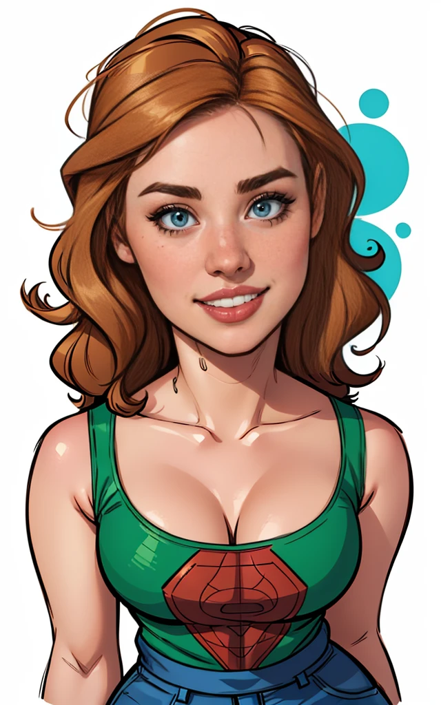  junto com o Procreate Girls Head base stamps personagem das HQs da Marvel  de 35 anos, Jennifer Connelly very long to the waist and half curly with bangs, seios pequenos, olhos grandes com um brilho apaixonado, olhos verdes mel, Um lindo sorriso, vestindo uma camiseta preta longa com um terno feminino verde e jeans, in a serious and sweet comic-style pose, alta qualidade Jennifer Connelly (estilo de desenho animado:1.2),  [(lindas mulheres de meia idade]) desenho de vestindo um moletom folgado e oversized, grande sorriso, olhos perfeitos, rosto detalhado, fundo de festa, pose divertida, olhar sedutor, confete, simple white background along with Marvel comic character Daredevil Procreate Girls Head base stampsstyle Cartoon style digital illustration GTA stylePortrait of a young girl, 8k realista, luz natural suave, 85mm, luz do sol em seu rosto, cinematic lighting, Lumen reflections, fotografia, ambiente de boate, hiperrealismo,