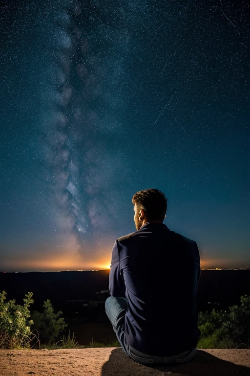 A men sitting and watching stars in sky 