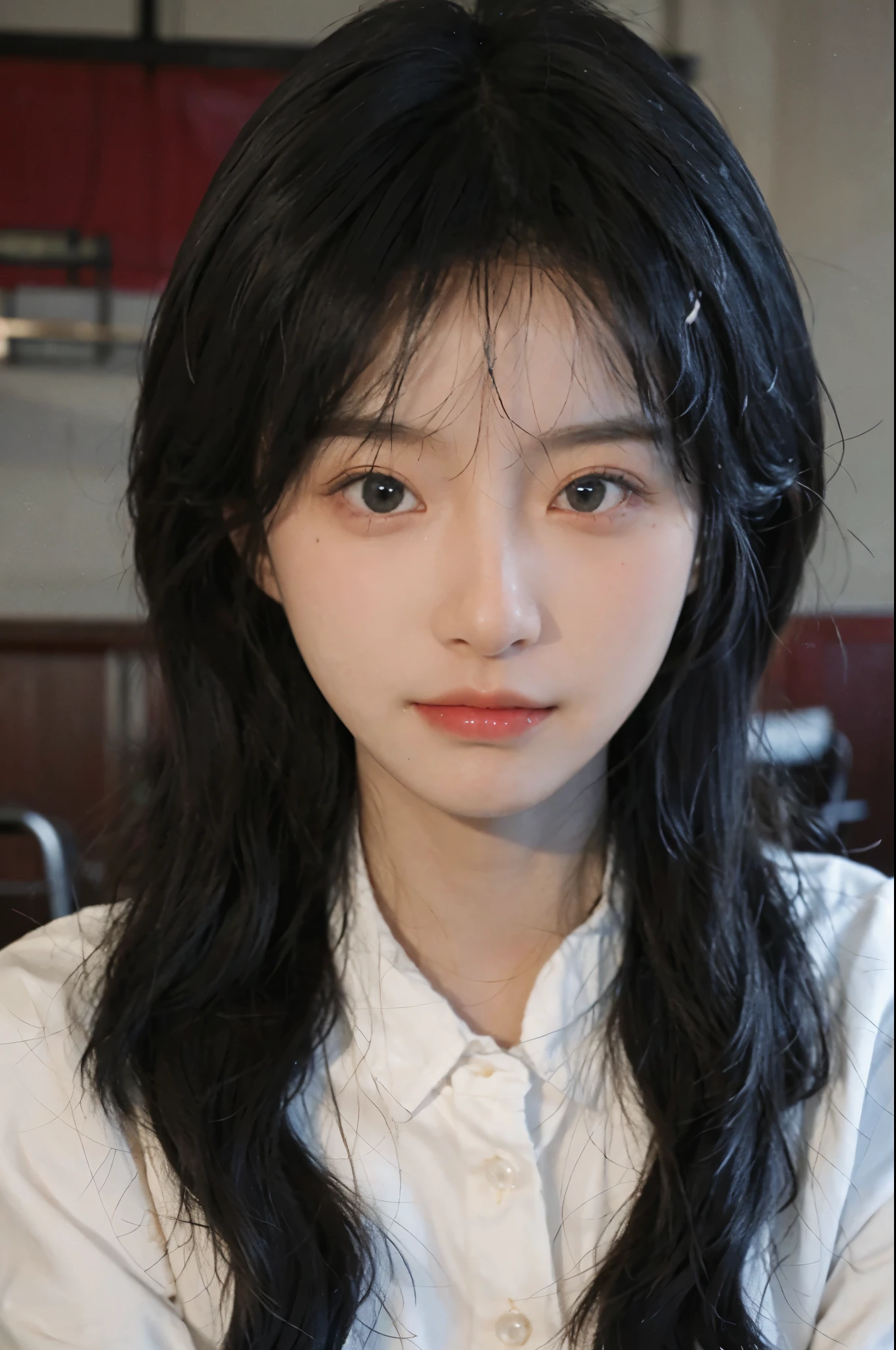 Best quality,Ultra-high resolution,(lifelike:1.4),Cute hairpin,2girll,Sparkling eyes,Short blue hair,jk,Snow-white skin,Blush,Slim beauty,At school,Ultra-fine face,Exquisite eyes,Double eyelids,