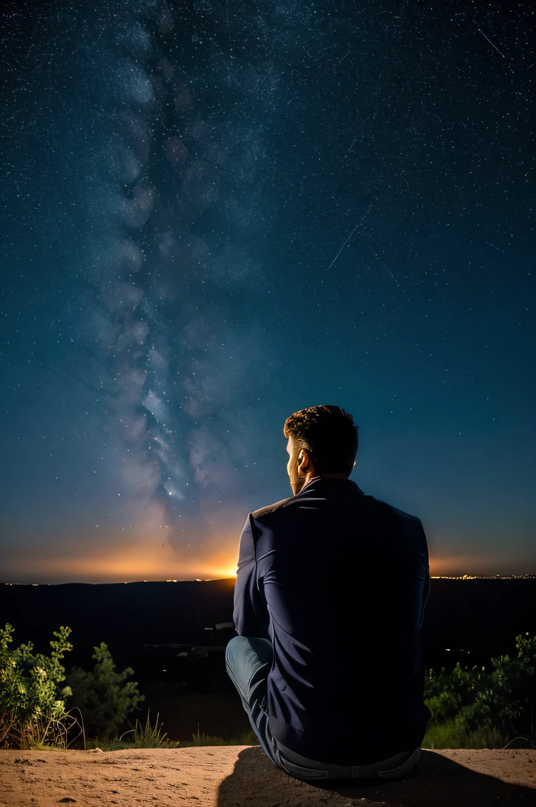 A men sitting and watching stars in sky