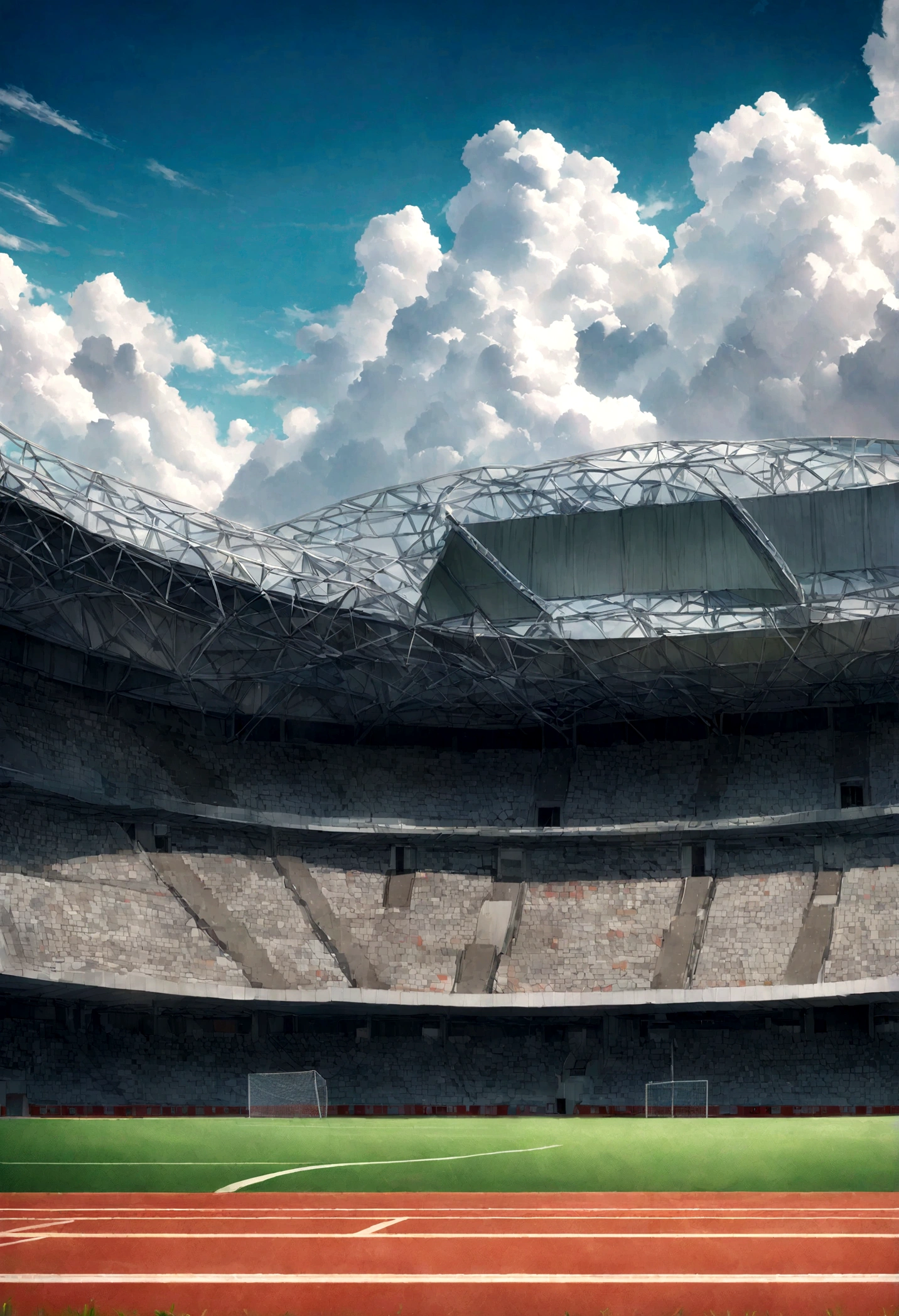 Arafed football Stadium with red and white grandstand and green field, Stadium, art deco Stadium, Stadium setting, football Stadium, Clip Studio, View from the ground, Ground level view, Ground view, Stadium landscape, View from the ground, Historical background, View from the ground, Suburban areas, Vallejo, courtyard, Guimarães
