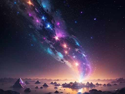 A lot of crystal stars are scattered、
Fantasy、Milky Way、Cleanliness、
Sparkling、Shine、grow、colorful、It got brighter、Luminous Magic Pictures, Dramatic lighting, Photorealism, Ultra-detailed, 4K, Depth of written boundary, High resolution