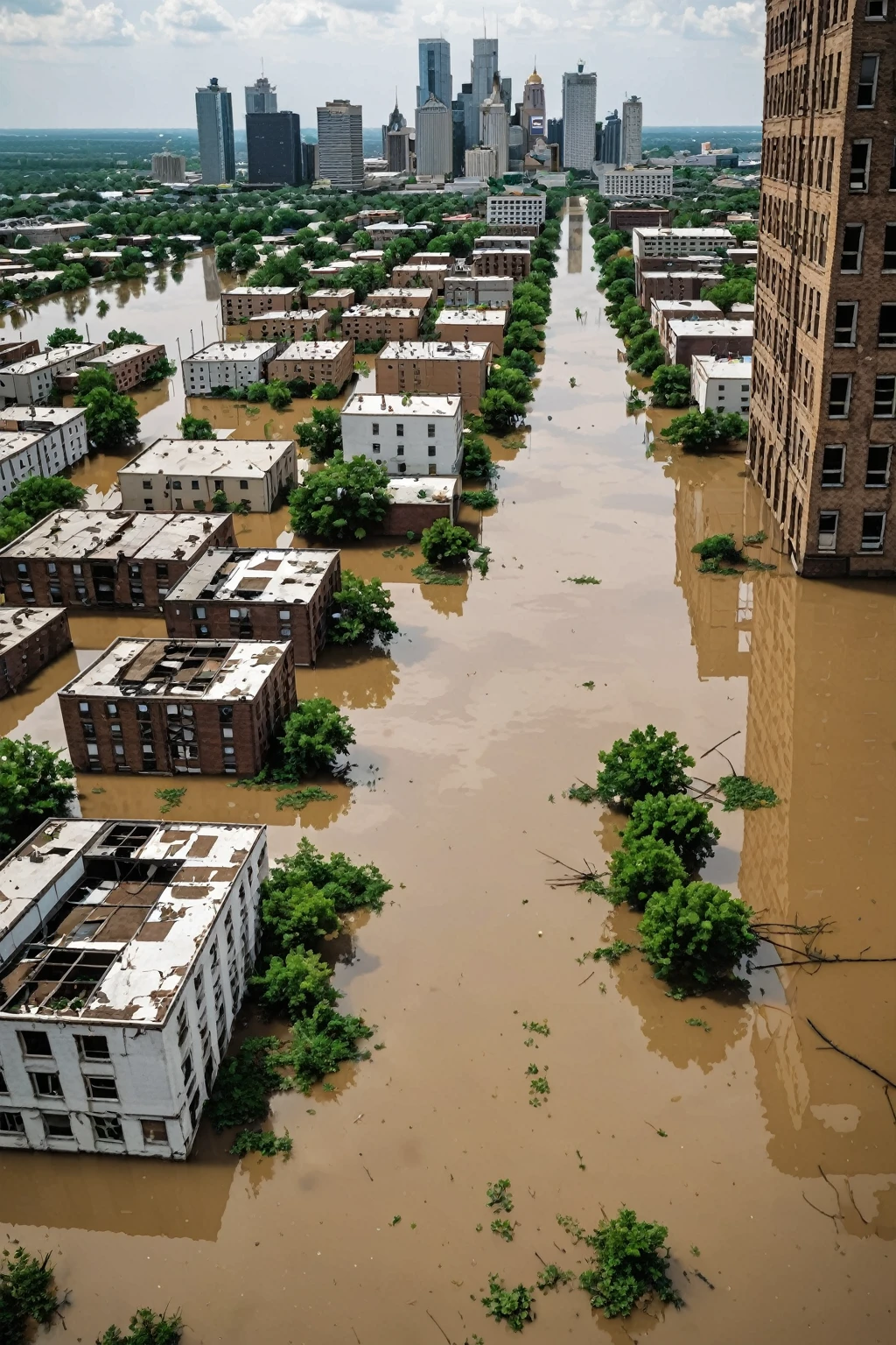 Abandoned cityscape that has been flooded