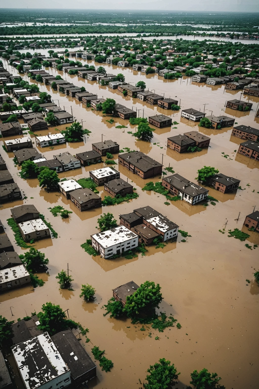 Abandoned cityscape that has been flooded