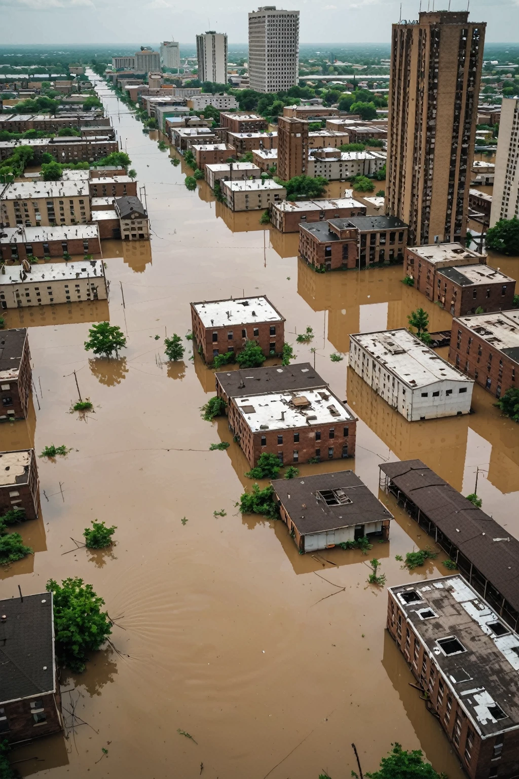 Abandoned cityscape that has been flooded