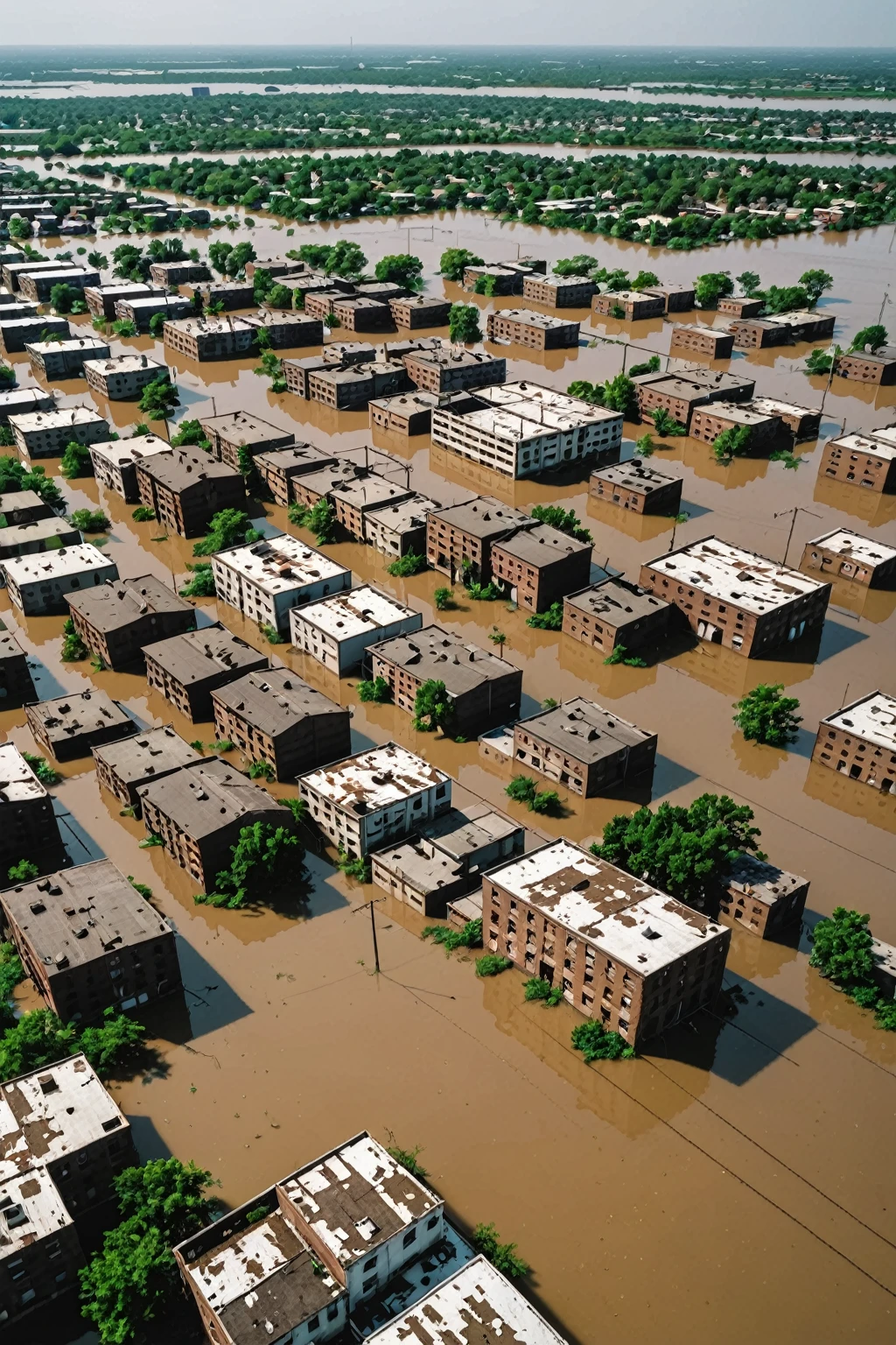 Abandoned cityscape that has been flooded