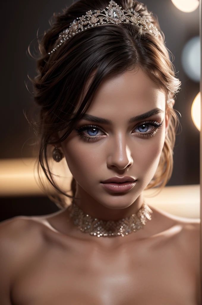 beautiful detailed eyes, beautiful detailed lips, extremely detailed eyes and face, long eyelashes, 1 girl nude, photorealistic, high fashion portrait, glamorous, dramatic lighting, cinematic, chiaroscuro, sultry expression, nude, elegant, flawless skin, high-end studio, seamless, 8k, best quality