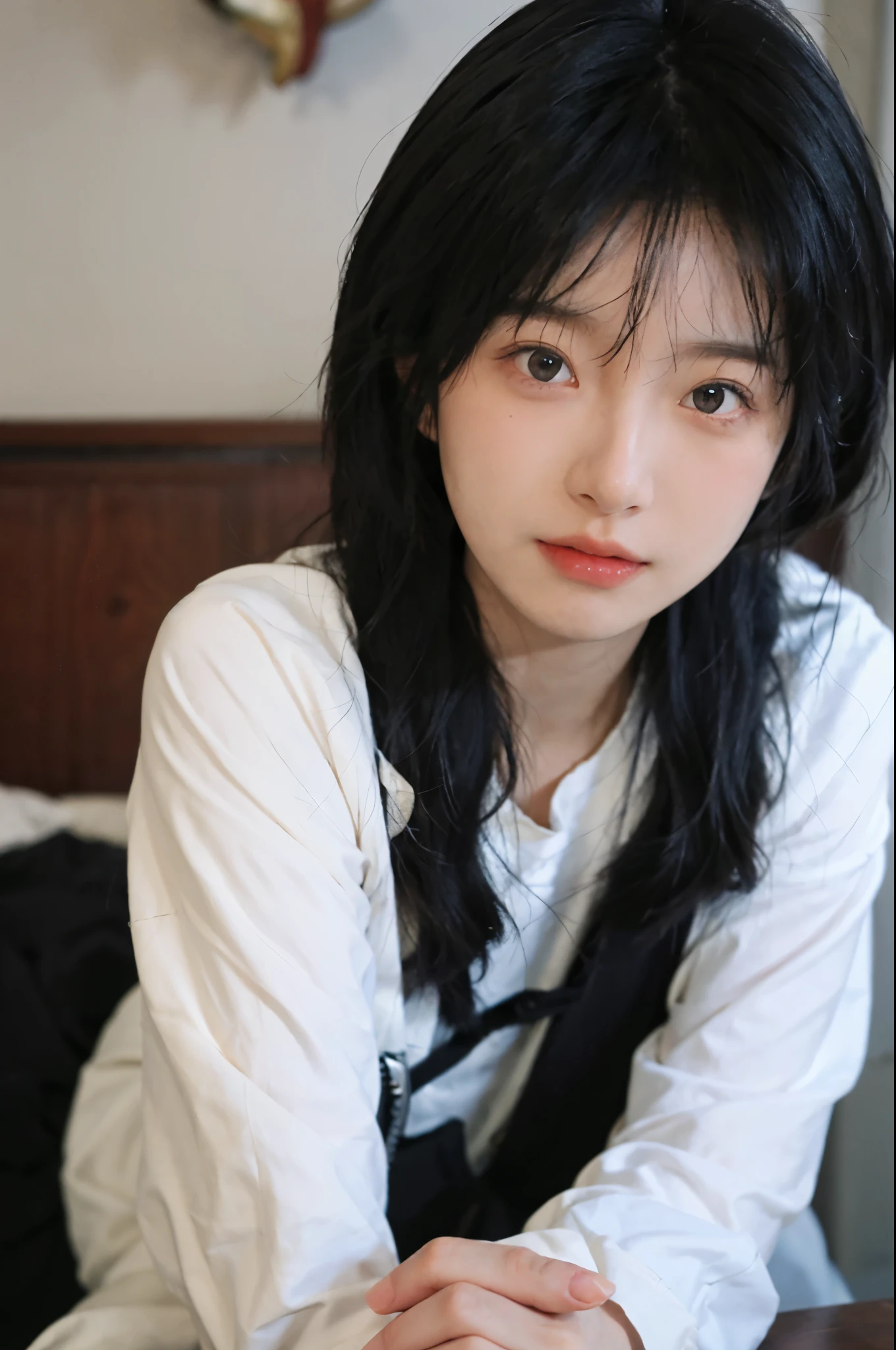 Best quality,Ultra-high resolution,(lifelike:1.4),Cute hairpin,2girll,Sparkling eyes,Short blue hair,jk,Snow-white skin,Blush,Slim beauty:1.4,,At school,Ultra-fine face,Exquisite eyes,Double eyelids,