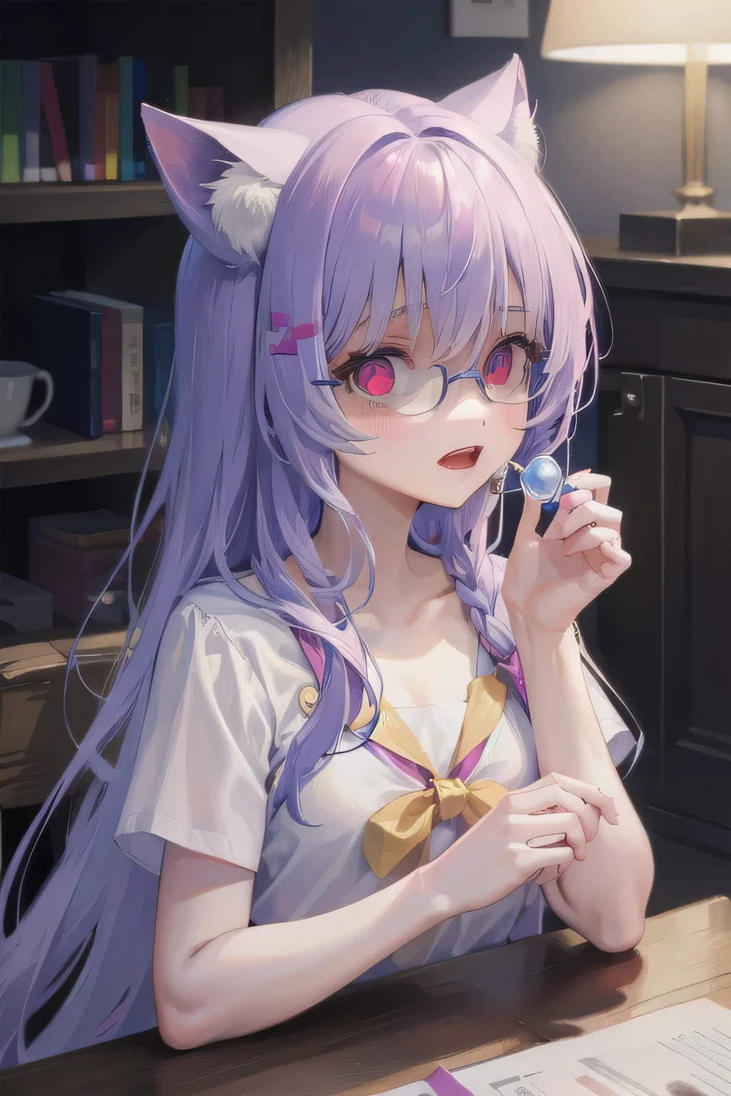 (Tabletop:1.0), (highest quality:1.4), (High resolution:1.2), From the side,Sharp contours, long hair, highest quality, masterpiece,Glasses,Voice of the Heart,yandere,Browsing Caution,nude,facial,Excessive ,Chest to chest,Upper Body,Ecstasy,saliva,blush,Heterochromia iridis,Colorful Hair,Dynamic composition