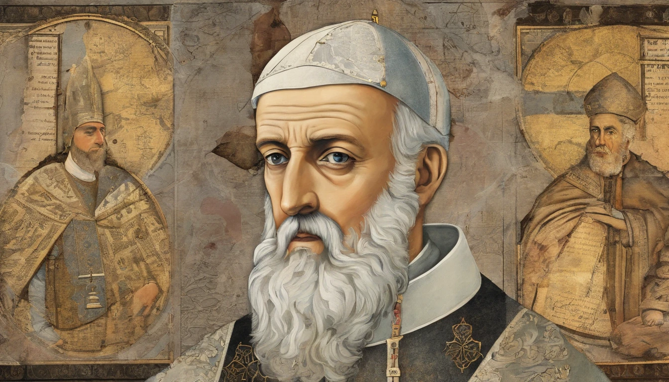 50 year old man with gray beard, 14th century pope, papal, Stephen VI