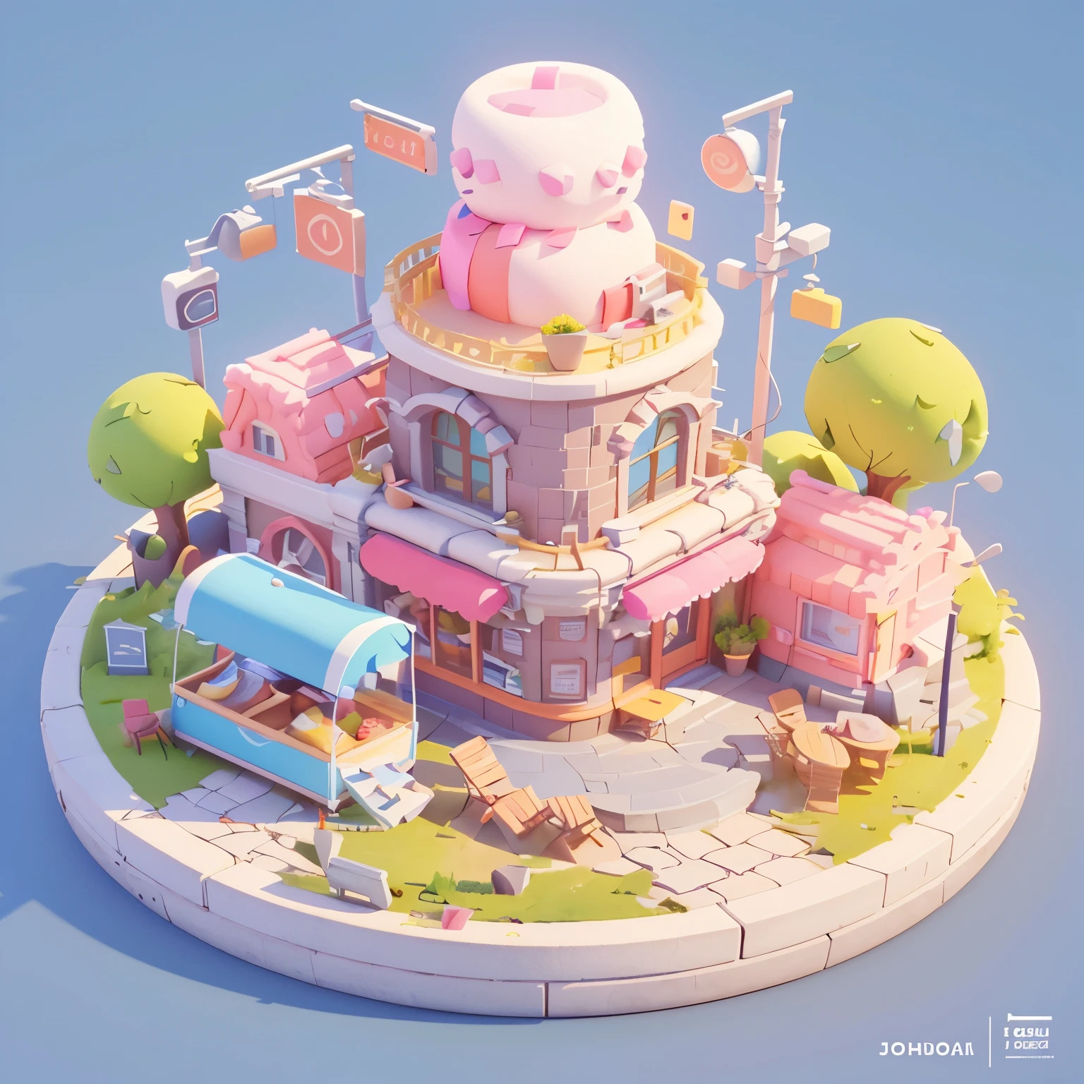 there is a food restaurant building with a lot of windows and a lot of furniture, cute 3 d render, stylized 3d render, 3 d render stylized, trend on behance 3 d art, by jeonseok lee, trend on behance 3d art, 3 d illustration, 3d illustration, stylized as a 3d render, 3d matte illustration