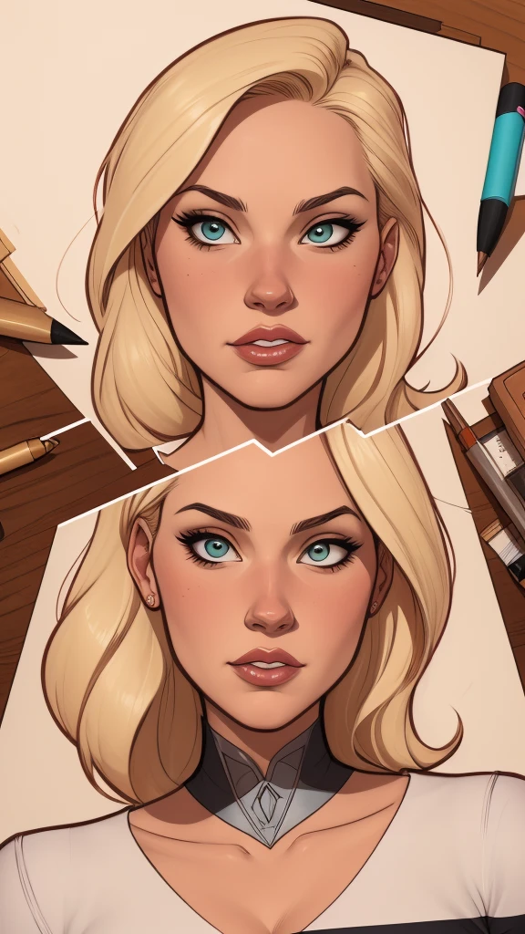 uma imagem de desenho animado de uma mulher com seios grandes e um colar, Betty Cooper, portrait of Emma Frost, Emma Frost, zenoscope, Gwen Stacy, Krenz Cushart e Artgerm, quadrinhos artgerm, phil noto arte em quadrinhos, J.. Scott Campbell, German style art, Artgerm e Warren Louw, J. Scott Campbell